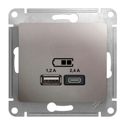 Розетка 2xUSB GLOSSA, скрытый монтаж, платина, GSL001239